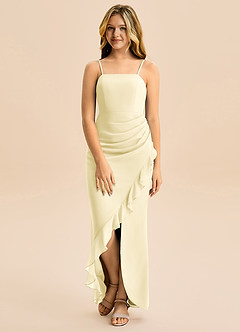 Azazie Buzzy Junior Robe Fourreau en Mousseline de soie Plissée Sorbet Citron image4