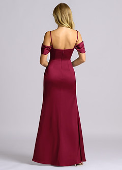 Azazie Auden Bridesmaid Dresses Burgundy Sheath Off the Shoulder Stretch Satin Convertible Dress image2