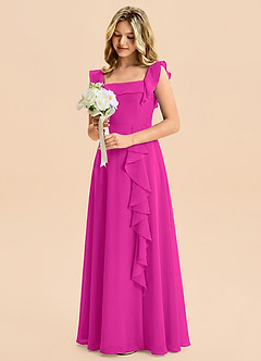 Azazie Nori Junior Fuchsia A-Line Ruched Chiffon Dress image5