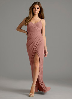 Azazie Maci Robes de demoiselle d'honneur Robe Fourreau en Maille Plissée Rose De Cèdre image6