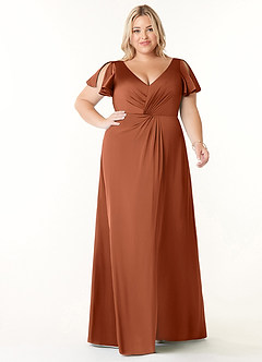 Azazie Soren Bridesmaid Dresses Cedar Rose A-Line Pleated Stretch Satin Dress image8