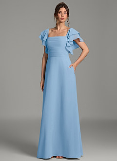Azazie Dacia Robes de demoiselle d'honneur Robe Trapèze en Mousseline de soie Drapé Poudre Bleue image6
