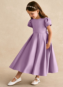 Azazie Princess Flower Girl Dresses Wisteria A-Line Pleated Matte Satin Dress image1