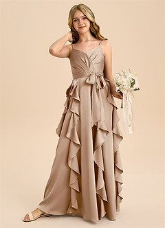 Azazie Peyton Junior Klä av A-Line i Stretch Satin Plisserad image2