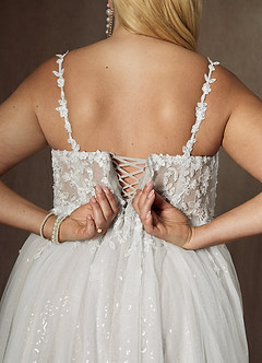 Azazie Florian Wedding Dresses Diamond White A-Line V-Neck Sequins Tulle Dress image14