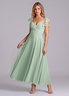 Azazie Leilani Bridesmaid Dresses Agave A-Line Ruched Chiffon Dress image1