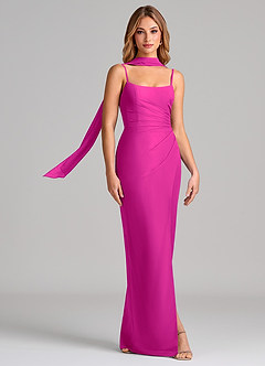 Azazie Calandra Robes de demoiselle d'honneur Robe Fourreau en Mousseline de soie Plissée Fuchsia image3