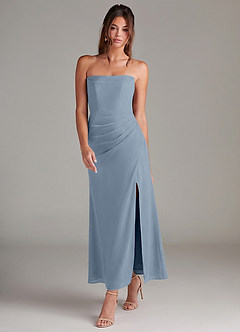 Azazie Leonis At-home Try On Dresses Dusty Blue Mermaid Strapless Chiffon Convertible Dress image7