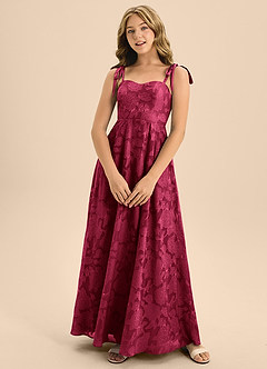 Azazie Rosey Junior Burgundy A-Line Sweetheart Neckline Floral Burnout Dress image6