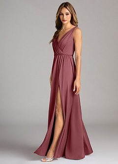 Azazie Tanicia Bridesmaid Dresses Desert Rose A-Line Pleated Stretch Satin Dress image5