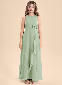 Azazie Lilenne Junior A-Linie Schleifen Chiffon Kleid Staubiger Salbeigrün image5