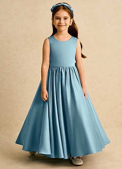 Azazie Nellia vestidos de niña de las flores Vestido de Azul Malhumorado de Satin Mate de Corte En A con Lazo image5