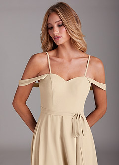 Azazie Aaron Bridesmaid Dresses Champagne A-Line Off the Shoulder Chiffon Convertible Dress image2