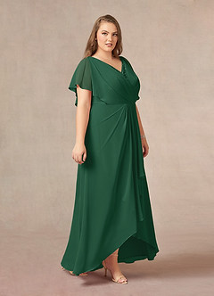 Azazie Eliza Mother of the Bride Dresses Dark Green A-Line V-Neck Pleated Chiffon Dress image4