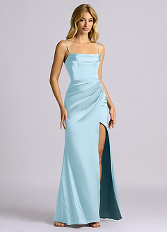 Azazie Auden Brudtärnklänningar Klä av Tubklänning i Stretch Satin Av axeln Himmelsblå Konvertibel image3