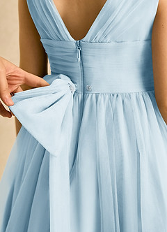 Azazie Macaron Flower Girl Dresses Sky Blue A-Line Pleated Tulle Dress image6