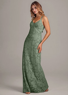 Azazie Aliza Vestidos de damas de honor Vestido de Matcha de Devorado Floral de Corte en A image4