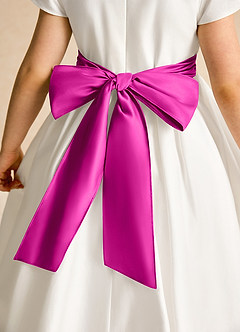 Azazie Deary Flower Girl Dresses Ivory Fuchsia A-Line Bow Cotton Dress image8