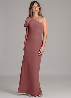 Azazie Capri Abiti da Damigella Abito A-Line in Chiffon Monospalla Rosa Del Deserto image5