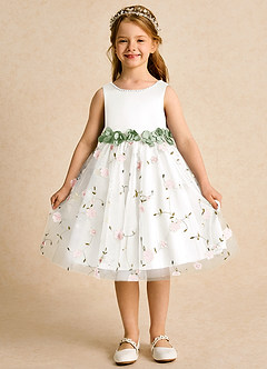 Azazie Starri vestidos de niña de las flores Vestido de Rosa Ruborizado Salvia Polvorienta de Satin Mate de Princesa con Perla image1