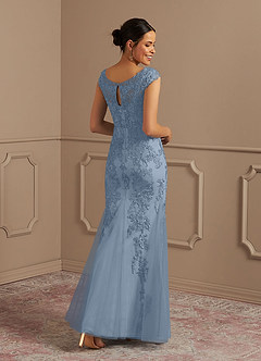 Azazie Melena vestidos de madre de la novia Vestido de Azul Polvoriento de Tul de Sirena con Encaje image3