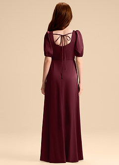 Azazie Briar Junior Vestido de Cabernet de Satén Elástico de Corte en A con Lazo image2