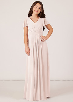 Azazie Peony Junior Robe Trapèze en Mousseline de soie Plissée Rose Pétale image1