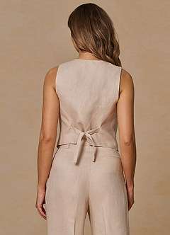 front Belicia Tan 100% Linen Vest