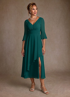 Azazie Aerynne Mère de la mariée Robes Robe Trapèze en Mousseline de soie Plissée Paon image4