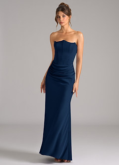 Azazie Debby Brautjungfernkleider Wandelbar Meerjungfrau-Linie Schulterfrei Stretch-Satin Kleid Dunkelmarine image4