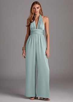 Azazie Oli Robes de demoiselle d'honneur Combinaison en Satin extensible Plissée Verre De Mer image3