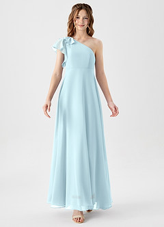 Azazie Arabella Junior Cloud Blue A-Line Ruched Chiffon Dress image5
