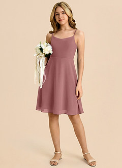 Azazie Shale Junior Desert Rose A-Line Bow Chiffon Dress image5