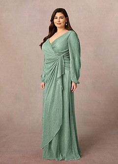 Azazie Sterling Mother of the Bride Dresses Aquamarine A-Line Ruched Metallic Mesh Dress image7