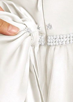 Azazie Firefly Flower Girl Dresses Ivory A-Line Bow Matte Satin Dress image8