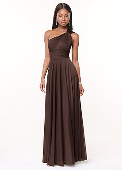 Azazie Charlize Robes de demoiselle d'honneur Robe Trapèze en Maille Une épaule Ganache image3