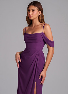 Azazie Johana Jurken voor bruidsmeisjes Converteerbaar Jurk van Chiffon met Zeemeermin Off the Shoulder Druif image5