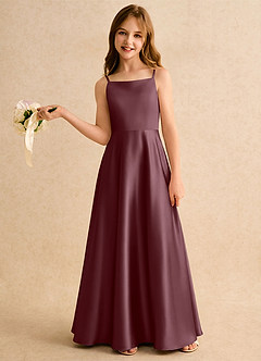 Azazie Joella Girls Formal Robe Demoiselle D'honneur Fillette Robe Trapèze en Satin extensible Plissée Sangria image2