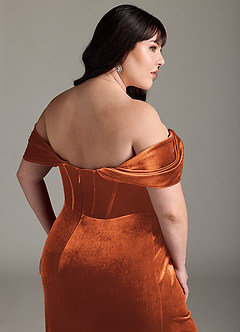 Azazie Jas Bridesmaid Dresses Burnt Orange Sheath Off-The-Shoulder Corset Velvet Convertible Dress image17