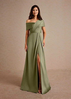 Azazie Milton Mother of the Bride Dresses Pistachio A-Line Pleated Stretch Satin Dress image7