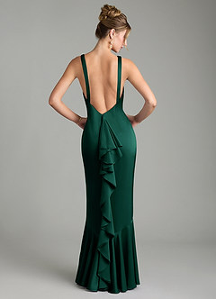 Azazie Tamera Robes de demoiselle d'honneur Robe Sirène en Satin extensible Plissé émeraude image1