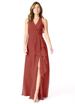 Azazie Aviv Bridesmaid Dresses Terracotta A-Line Pleated Chiffon Dress image1
