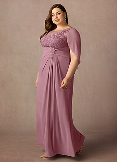 Azazie Hera Mother of the Bride Dresses Vintage Mauve A-Line Lace Capelet Chiffon Dress image8