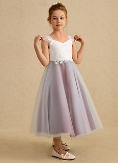 Azazie Momo Flower Girl Dresses Ivory Pomegranate A-Line Lace Dress image5