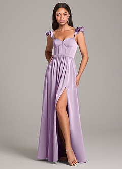 Azazie Denisse Bridesmaid Dresses Frosted Lilac A-Line Ruched Stretch Satin Dress image5