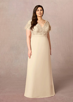 Azazie Singer Mother of the Bride Dresses Champagne A-Line V-Neck Lace Chiffon Dress image7