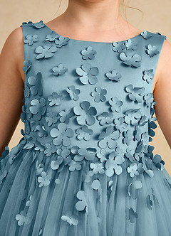 Azazie Lana Blumenmädchenkleider A-Linie ärmellos Matte Satin Kleid Stimmungsvolles Blau image6
