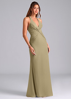 Azazie Valerie Vestidos de damas de honor Vestido de Musgo Verde de Gasa de Corte Sirena con Plisado image3