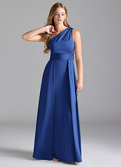 Azazie Dallas Vestidos de damas de honor Vestido de Azul Real de Satén Elástico de Corte en A con Hombro unilateral image1