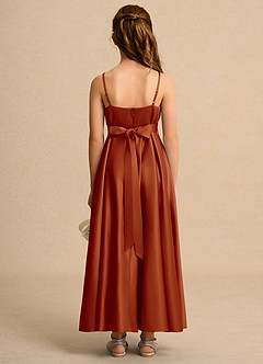 Azazie Pebbles Junior Formal Jurken voor bloemenmeisjes A-Lijn Jurk van Mat Satijn Geplooid Paprika image3